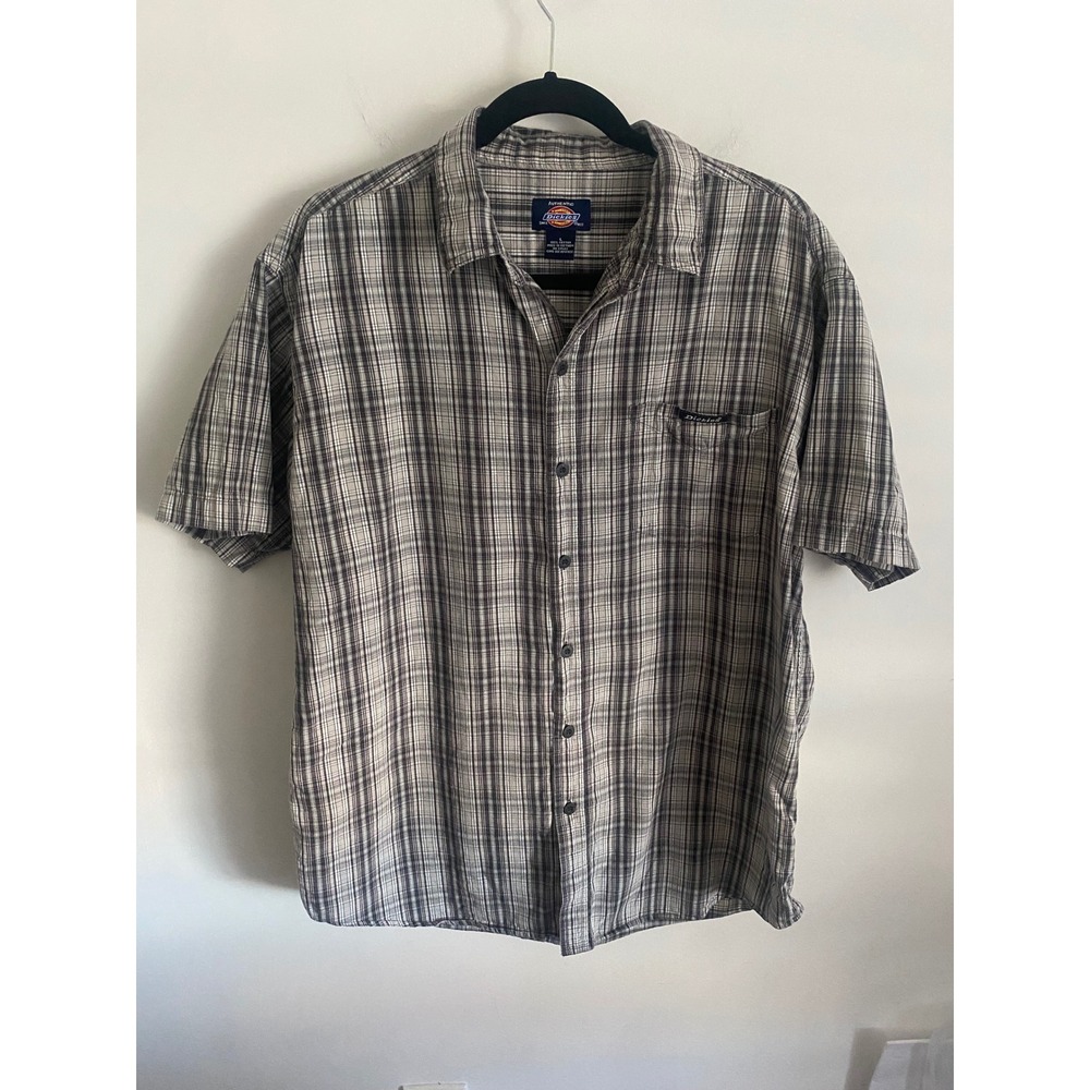 Dickies Plaid Short Sleeve Button Up Shirt Size Large